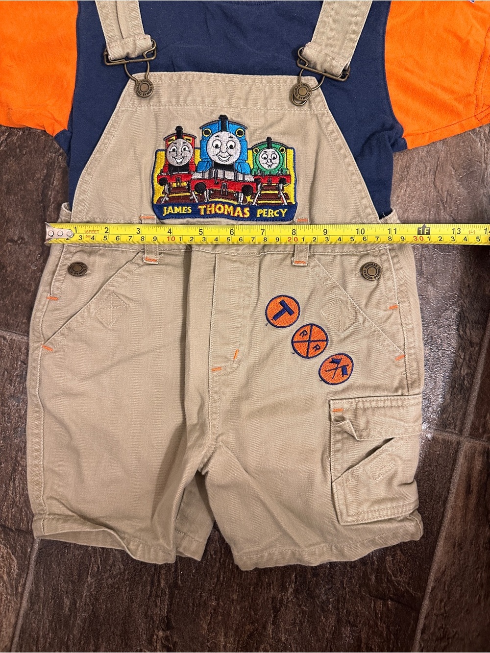 Vintage Y2K Thomas & Friends Toddler Overalls Set Orange Blue Khaki Size 2T - Picture 11 of 12